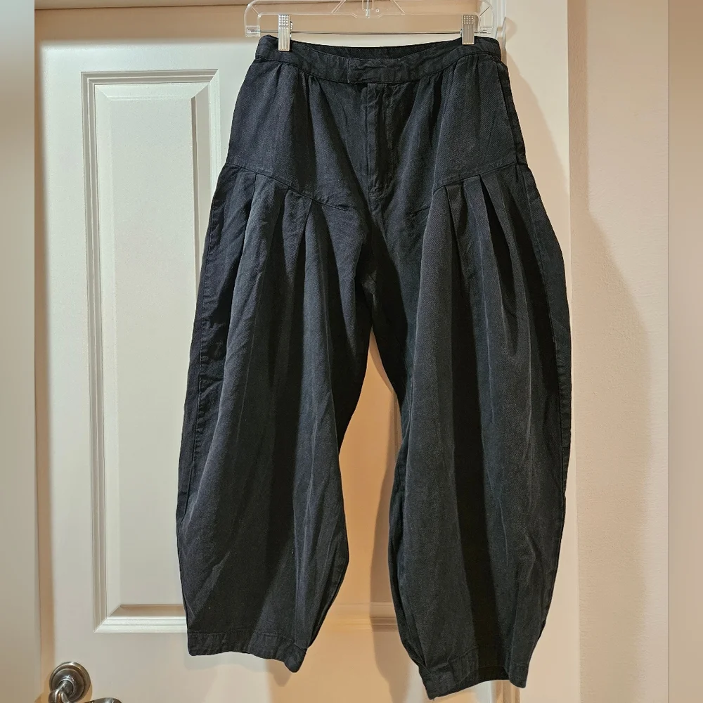 Sarina Pleated Barrel Trousers Cotton Lightweight Drapey Full Black Size 6 NWT - Picture 2 of 16